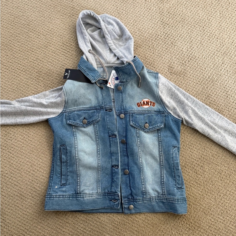Antigua Kids Denim Jacket with Gray Sleeves